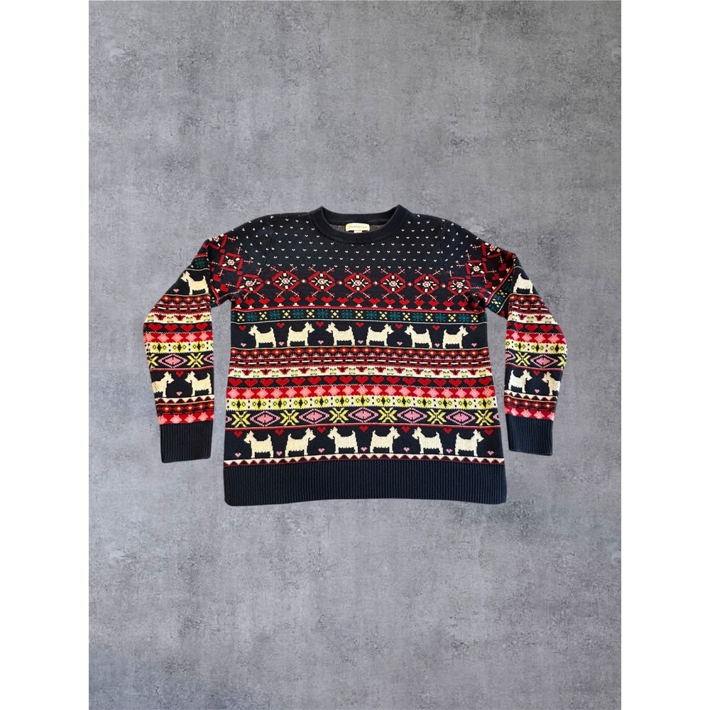 Charter Club Sweater Womens PM Navy Fair Isle Scottie Dog Embellished - Picture 1 of 13